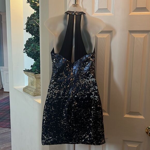Gorgeous Women’s M cocktail New Years Eve Sequined Navy Blue Dress - Picture 14 of 16